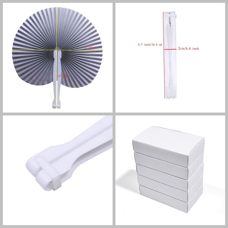 Bestage 20 Pieces Decorative Paper Folding Hand Fans Handheld,Silver Round Wedding Foldable Fans Chinese and Japanese Fans Bulk for Bridal Guest Church Party Favors Dancing Birthday DIY - Image 2